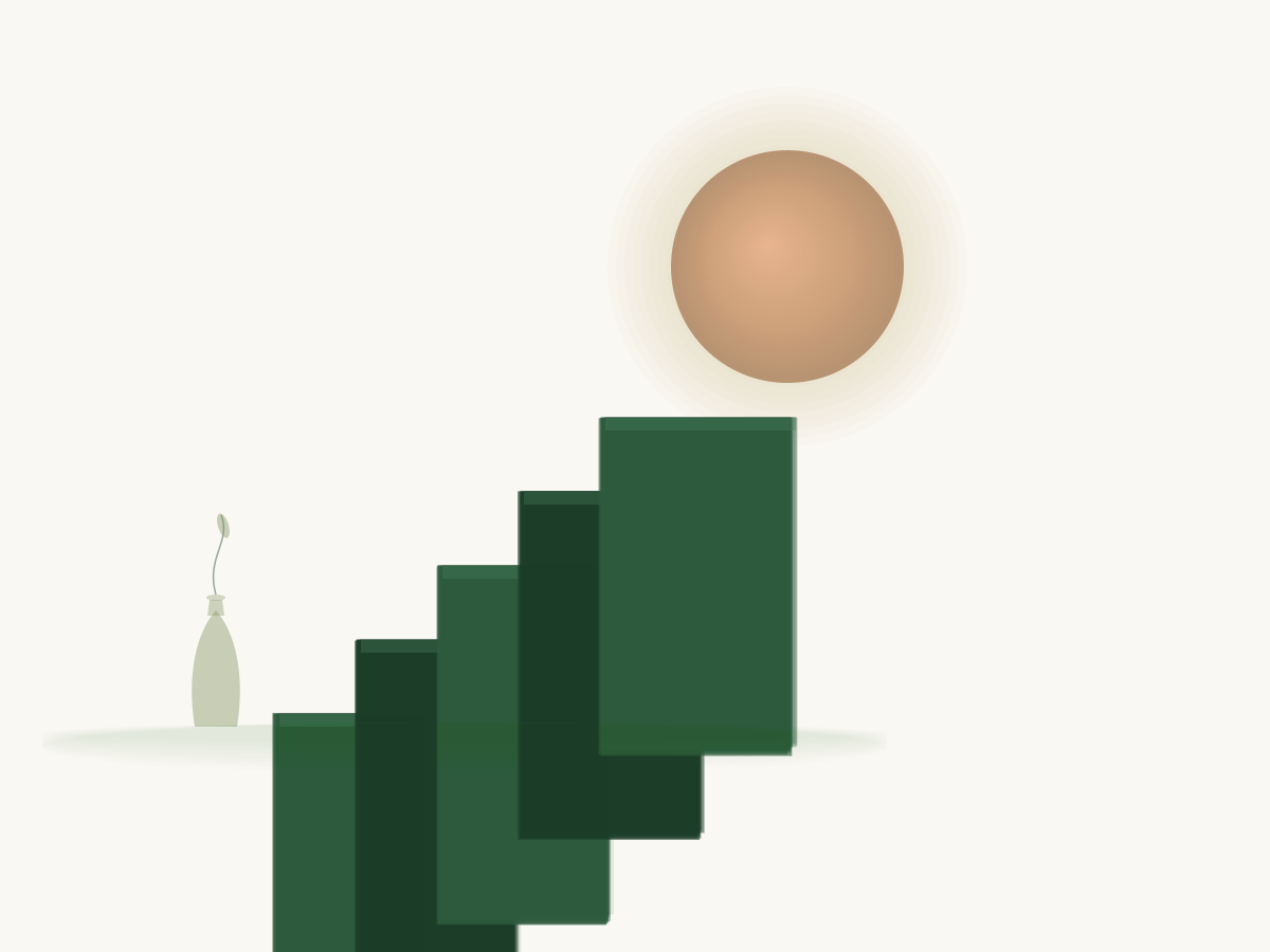 Abstract staircase illustration with terracotta sun